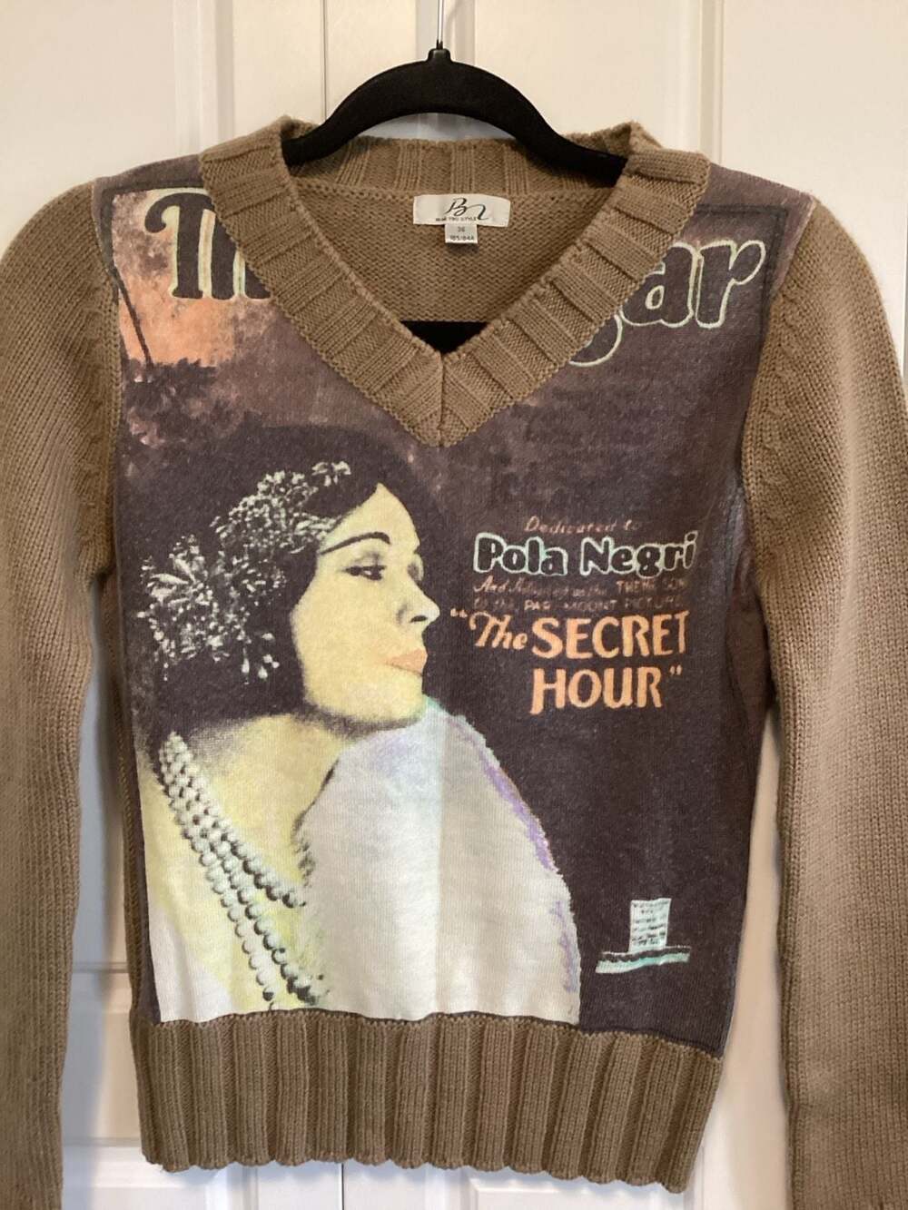 Bear Two Style Sweater Size 36 Pola Negri The Secret Hour Graphic V-Neck